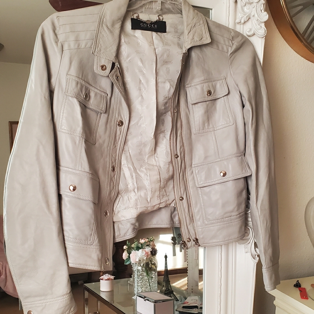 XS gucci grey leather jacket size 42euro1